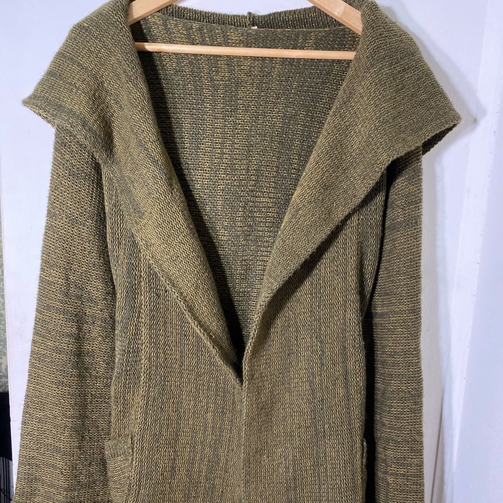 Free People Womens Knit Cardigan Green Sweater With Hood Size Small/Medi…